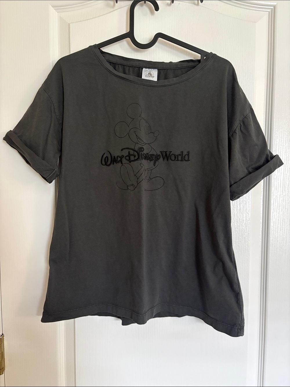 Walt Disney World Embroidered Mickey Mouse Boxy Tee with Rolled Sleeves